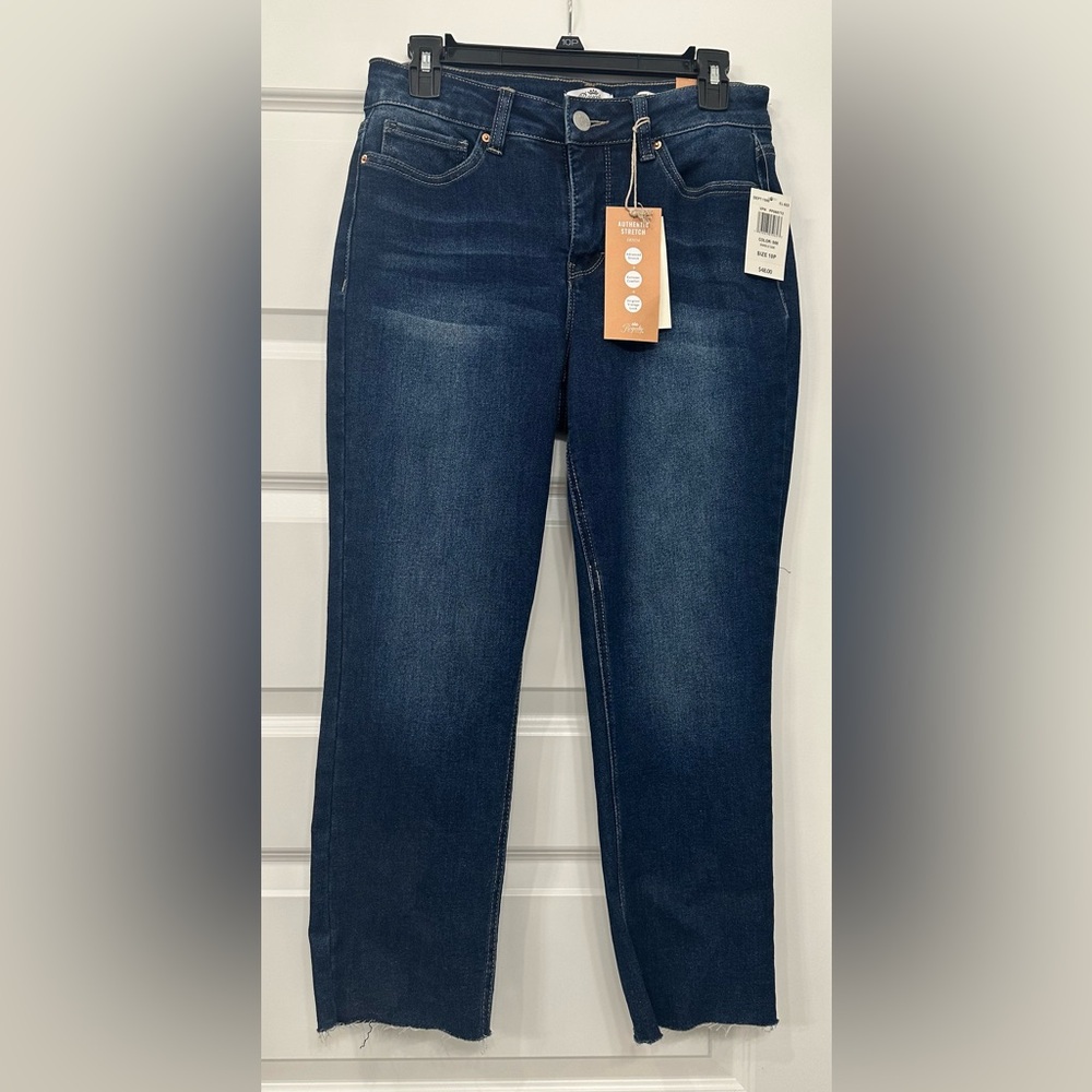 NWT Royalty For Me Petite High Rise Straight Jeans. Size 10P. Dark wash